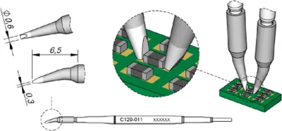 Produktbild von JBC Entlötspitze Serie C120 Chip-Komponenten, C120011/Ø 0,6 mm, gebogen C120011