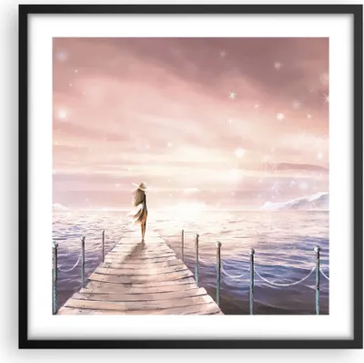 Produktbild von Gerahmtes Poster - Schwarzer Rahmen - Brücke Frau die Sterne - 50x50 cm - Wand Bild - Wanddeko - Wandbilder - Kunstposter - Wandposter - Bilderrahmen - Bilder - Kunstdruck - Wandbild - P2BAC50x50-4350