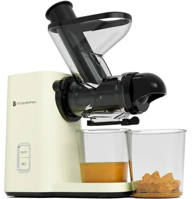 Produktbild von KitchenBrothers Slow Juicer Mini - Entsafter - Obst- und Gemüsepresse - 40mm und 50mm Einfüllöffnung - 400ml - Champagner