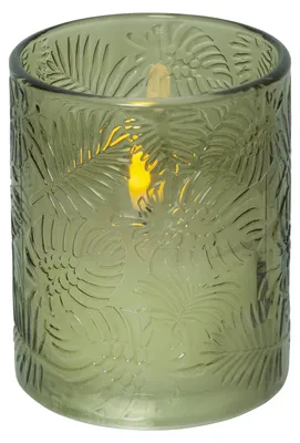 Image de Photophore LED Flamme Leaf, vert, cire, 12,5cm