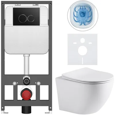 Productafbeelding van Toiletset Podomítkový Cesso - wit, mat - bedieningsknop Prime/Dualo, zwart - wandcloset - voor inbouw in een wand/gipsplaatconstructie - 49x36 cm