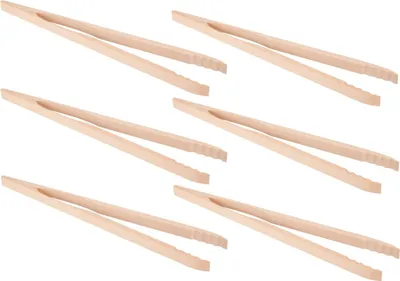 Produktbild von 6x Grillzange Buchenholz natur 48cm Grillbesteck Grillzubehör Bratwurstzange Servierzange Anrichtezange Küchenzange geschraubt