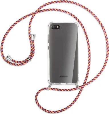 Produktbild von Handykette Backcover-Schutzhülle mit Band (Metall silberfarben) für Xiaomi Redmi 6A - weinrot/gelb/grau
