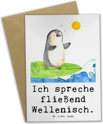 Produktbild von Mr. & Mrs. Panda Beileidskarte Fließend Surfen - Weiß - Geschenk, Grußkarte, Ozean, Grußkarten, Surf-Geschenk, osterkarte, babykarte, Abenteuer, Meeresrauschen, Teamsport