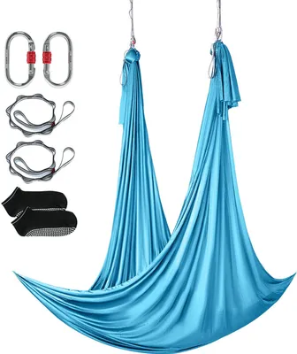 Immagine prodotto di SucceBuy Amaca e altalena per yoga aereo - 5,5 metri blu. tessuto di nylon da 100 g/m². Set completo con ferramenta e istruzioni. Set di partenza per lo yoga, ideale per il bodybuilding e il fitness a tutti i livelli.