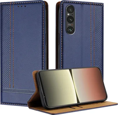 Image de Housse de protection en cuir pour Sony Xperia 1 V Housse à rabat avec support bleu