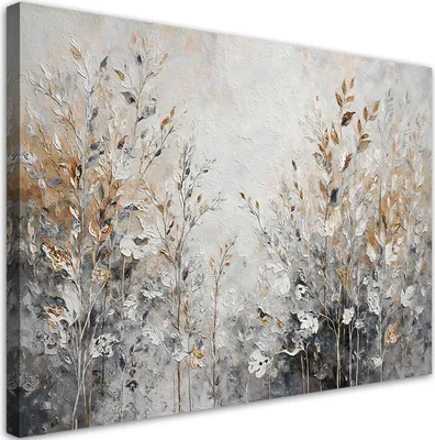 Produktbild von Leinwandbild Pflanzen Abstrakte Botanik Gold 120x80 Feeby Silber bild für die wand bereit zum aufhängen