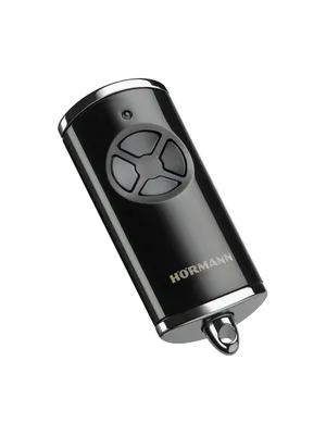 A black and silver Hörmann remote control is shown against a white background.