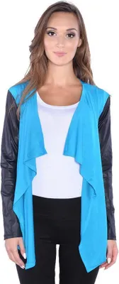 Immagine prodotto di Cardigan da donna con maniche in PU, giacca bolero; azzurro L/XL