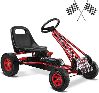 Produktbild von GOPLUS Gokart mit Gummireifen, Bremse & Verstellbarem Sitz, Kinderfahrzeug mit Vorwärts und Rückwärts, geeignet für Kinder ab 3 Jahren, max.30 kg (Rot)