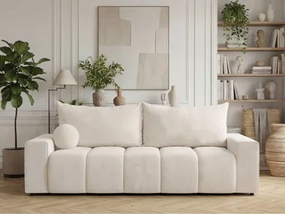 Produktbild von GrainGold Schlafcouch Miro - Sofa mit Schlaffunktion und Bettkasten - Schlafsofa, Klappsofa, Polstersofa - Schlafcouch Creme (Komodo 10)