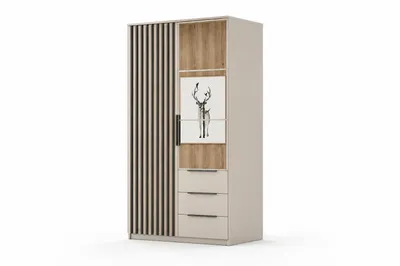 Zdjęcie produktu dla Szafa Torino - 100 x 61 x 215 cm, dwudrzwiowa, 3 szuflady, kolor: kaszmir, panele: czarne