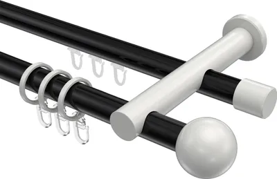 Produktbild von Interdeco Rundrohr-Innenlaufstange / Gardinenstange (Kombination) Schwarz / Weiß, Typ Platon Luino (Kugel), 20 mm Ø 2-läufig, 160 cm