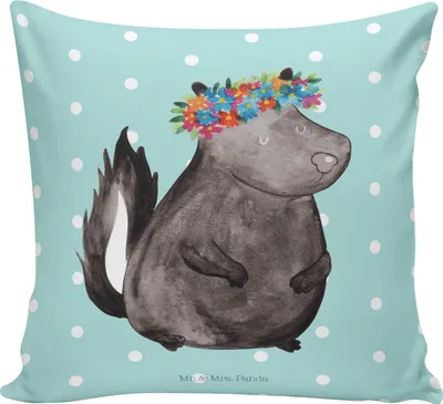Produktbild von Mr. & Mrs. Panda kissen für sofa Stinktier Mädchen - Türkis Pastell - Geschenk, Zierkissen, Raubtier, Stinker, Kuschel, bedruckt, Namaste, Yoga, Wildtier, 40x40