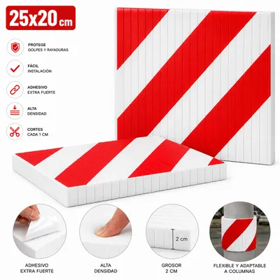 Image de Protection pour murs de garage - Stickers absorbant les chocs - Mousse EVA - Bandes réfléchissantes rouges et blanches - Étanches - 25 x 20 cm - Lot de 2