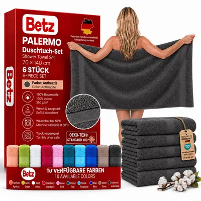 Produktbild von Betz 6 Stück Duschtücher 70x140 cm PALERMO 100% Baumwolle  Farbe: anthrazit