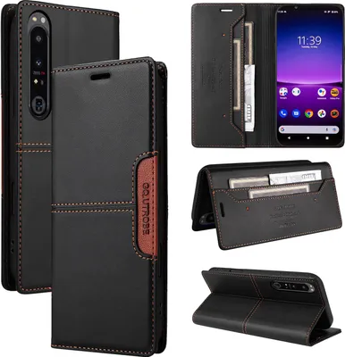 Obrázek produktu pro Pouzdro pro Sony Xperia 1 IV, kožené flipové peněženkové pouzdro s přihrádkou na karty a stojánkem Černý