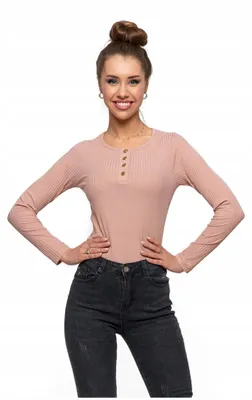 Productafbeelding van Moraj - Blouse, maat XXL - Lange mouwen, beige - Damesblouse - Geribde blouse, ronde hals