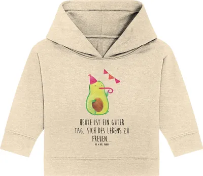 Produktbild von Mr. & Mrs. Panda Organic Baby Hoodie Avocado Party 24. - 36. Monat - Natural Raw - Geschenk, Kapuzenshirt, Happy Birthday, Avocados, Kapuzensweatshirt, Geburtstag