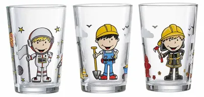 Produktbild von Kinderbecher – Set mit 3 Stück – 205 ml – Glas – Motiv mit Berufen für Jungen