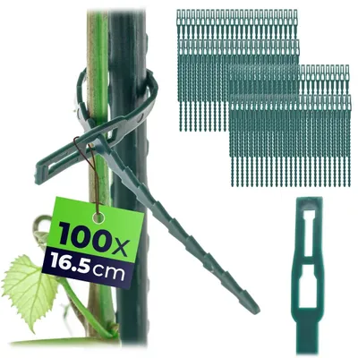 Produktbild von Flexible Pflanzenbinder - Garten Pflanzenclips - Kunststoff, 16,5 cm, wiederverwendbar, für Sträucher und Tomaten, 100 Stück - Hellgrün