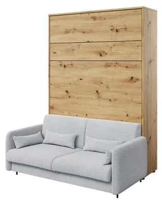 Produktbild von MEBLINI Schrankbett mit Sofa Bed Concept - Wandbett mit Lattenrost - Klappbett mit Schrank - Wandklappbett - Murphy Bed - BC-01 - 140x200cm Vertikal - Artisan Eiche/Grau mit Matratze