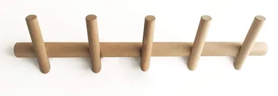 Produktbild von Garderobenständer mit 5 Haken, platzsparende Kleiderhaken, Design-Wandgarderobe, Hakenleiste für Jacken, Mäntel, Schals, Handtaschen, Holz, Wandmontage, 50 cm