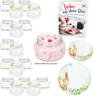 Immagine prodotto di Set da 18 vasetti per yogurt da 435 ml Vasetti per conserve Osterfreude Coperchio Marmellata