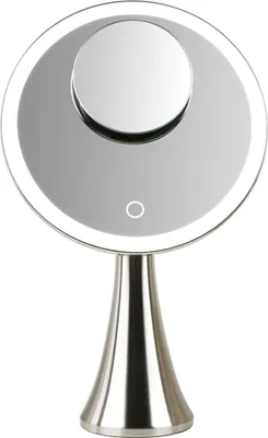 Produktbild von 9-Zoll-Schminkspiegel mit Beleuchtung, einstellbarer Helligkeit, 5-facher Vergrößerung und drei Helligkeitsstufen – ideal für Make-up und Hautpflege.