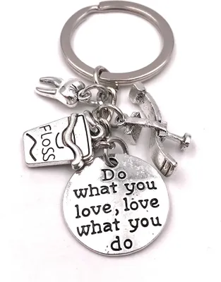 Produktbild von Onwomania Schlüsselanhänger Zahn Zahnarztstuhl Wasserbecher Arzthelfer silber Anhänger Keychain