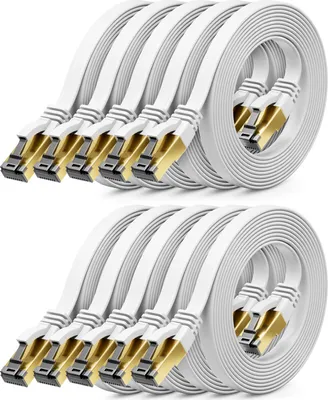 Produktbild von deleyCON 10x 1m CAT 8 Netzwerkkabel Flach (40 Gbit/s, Kupfer) Gigabit Ethernet LAN Cable - Flaches Dünnes Kabel Flachkabel Patchkabel Lang - RJ45 Stecker für CAT8 CAT7 CAT6 - Weiß