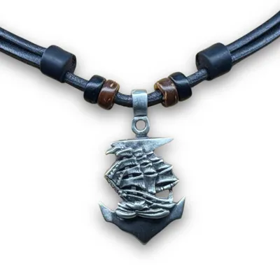 Produktbild von HANA LIMA | Leder Kette Anker Drachenboot Segelschiff Herren Damen Surfer Halskette