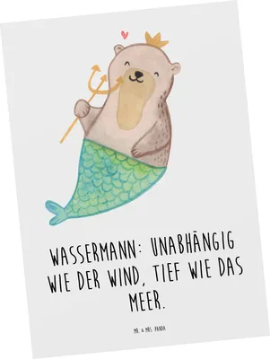 Produktbild von Mr. & Mrs. Panda Grußkarte Wassermann Astrologie - Weiß - Geschenk, Ansichtskarte, Geburtstagsgeschenk, Sternzeichen, Postkarte, Ansichtskarten, Postkarten, bildkarte