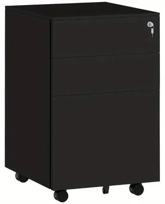 Immagine prodotto di Mobiletto portaoggetti con cassetti - Con serratura e ruote - Armadietto di stoccaggio in acciaio per ufficio - 37x43,5x60 cm - Nero