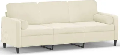 Zdjęcie produktu dla vidaXL 3-osobowa sofa z dekoracyjnymi poduszkami kremowa 180 cm aksamitna