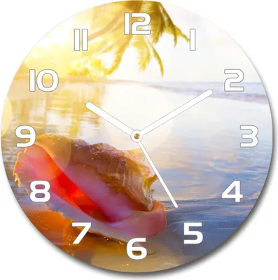 Produktbild von Wanduhr aus Glas 30fi Glasbild Glasuhr Gehärtetes Glas - weisse-zeiger - Seashell on the beach