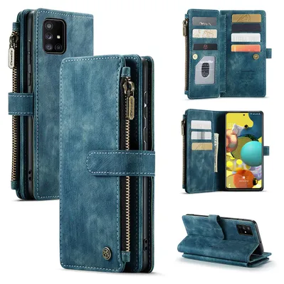 Produktbild von Galaxy A51 4G Handyhülle, Reißverschluss Hülle Kunstleder Klapphülle Magnetverschluss Kartenfach Standfunktion Geldbörse Schutzhülle für Samsung Galaxy A51 4G Blau