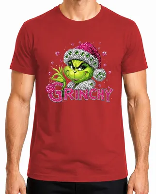 Produktbild von Grinchy Grinch Bling Glitzer Strass Lustig Ugly Christmas Sweater Herren T-Shirt, Rot, M