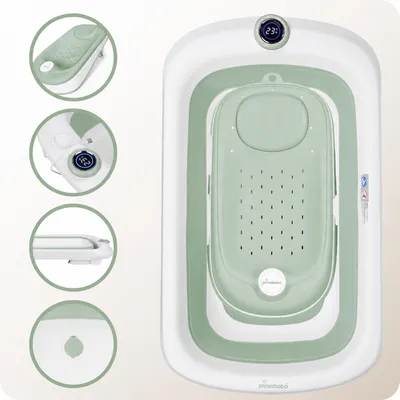 Zdjęcie produktu dla Primabobo LUX wanienka 85 cm z termometrem LCD USB i fotelikiem, zielona, Obraz wygenerowany przez AI