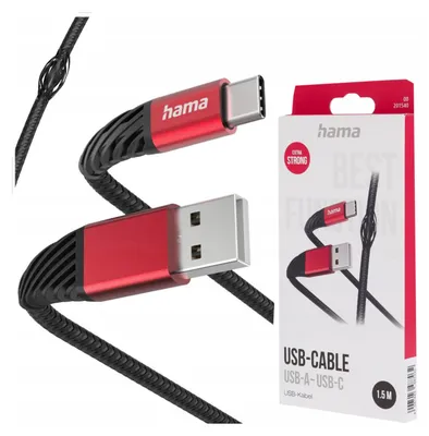 Zdjęcie produktu dla Hama Extreme, 1,5 m, USB A, USB C, USB 2.0, 0,48 Gbit/s, Czarny, Czerwony