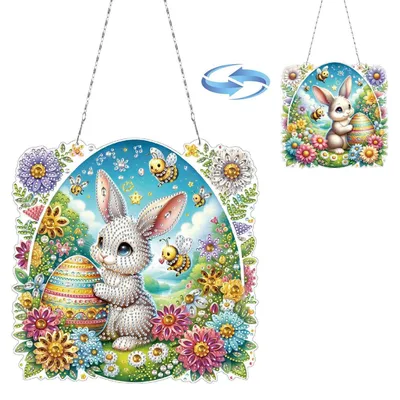 Immagine prodotto di Set per creare un gioiello con diamanti, tema Pasqua, con catena. Kit per dipingere con diamanti 5D, con motivo di uovo di Pasqua, ideale per decorare finestre o pareti