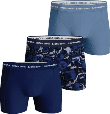 Produktbild von BJÖRN BORG Herren Boxershorts, 3er Pack - Baumwolle Stretch Boxer Trunks, Baumwolle, Logobund Blau/Hellblau XL