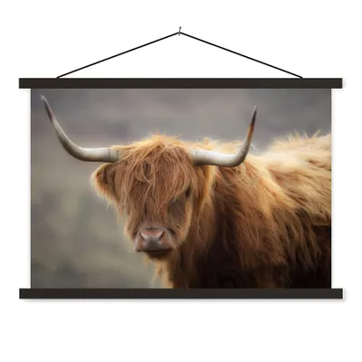 Produktbild von MuchoWow® Textilposter Schottischer Highlander - Licht - Porträt 60x40 cm mit schwarzem Rahmen - Hölzernes