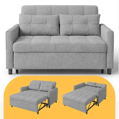 Obrázok produktu pre BEALIFE rozkladacia pohovka, 135x177x85 cm, s výsuvnou plochou na spanie a nastaviteľnou opierkou | 2-miestna pohovka pre hostí a obývačku, svetlosivá, model AR26