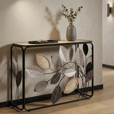 Zdjęcie produktu dla Konsola z metalu i drewna, wielokolorowa 108x36,8x80 cm