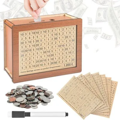 Immagine prodotto di Salvadanaio in legno con numeri - Salvadanaio fai da te per bambini e adulti