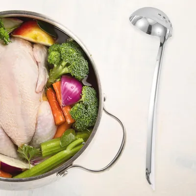 Produktbild von Soßenkelle und Suppenlöffel aus Edelstahl, Schaumlöffel für Küche und Hotpot, silberfarben, zum Abseihen und einfachen Verstauen