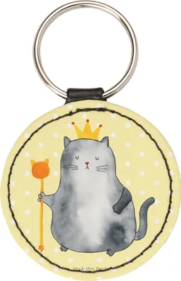 Produktbild von Mr. & Mrs. Panda Anhänger Katze König - Gelb Pastell - Geschenk, Familie, Taschenanhänger, Schlüsselanhänger, für schlüssel, Katzen, mini, Katzenmotiv, schlüsselring