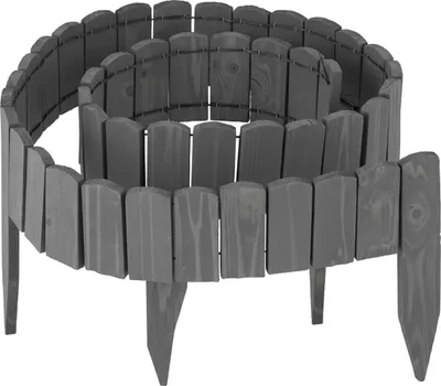 Obrázek produktu pro Relaxdays – obruba záhonu, délka 200 cm, ohebná, výška nad zemí: 10 cm, k zapíchnutí, dřevo, plot na záhon, okraj trávníku, tmavě šedá