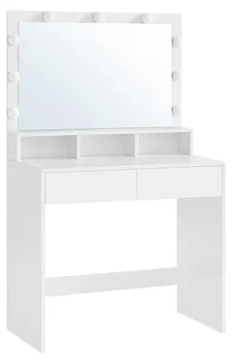 Produktbild von Weißer Schminktisch mit LED – Schminktisch – Spanplatte – 80 x 40 x 140 cm